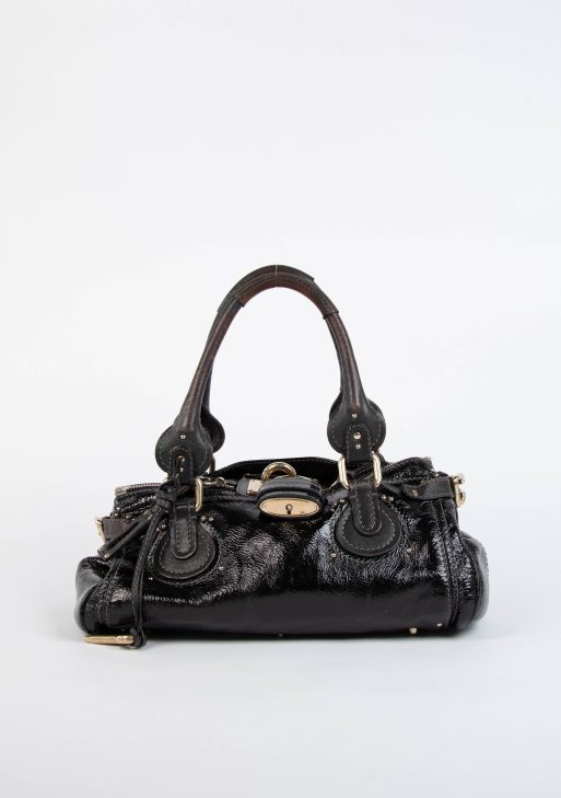 2000s Chloe Black Patent Leather Paddington Shoulder Bag