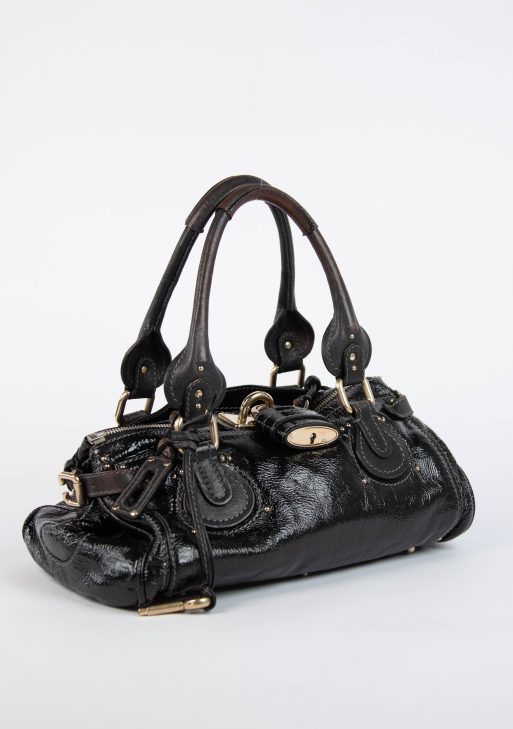 2000s Chloe Black Patent Leather Paddington Shoulder Bag