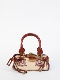 2000s Chloe Beige Canvas and Patent Leather Small Paddington Bag