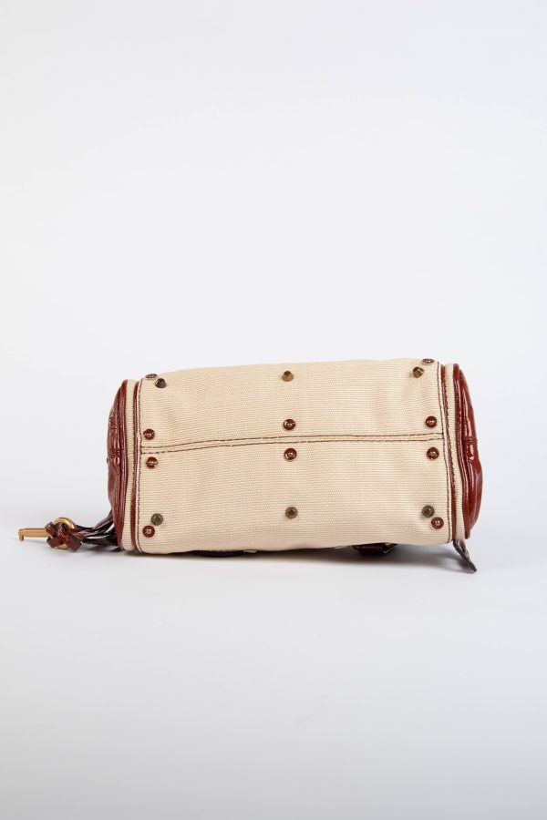 2000s Chloe Beige Canvas and Patent Leather Small Paddington Bag