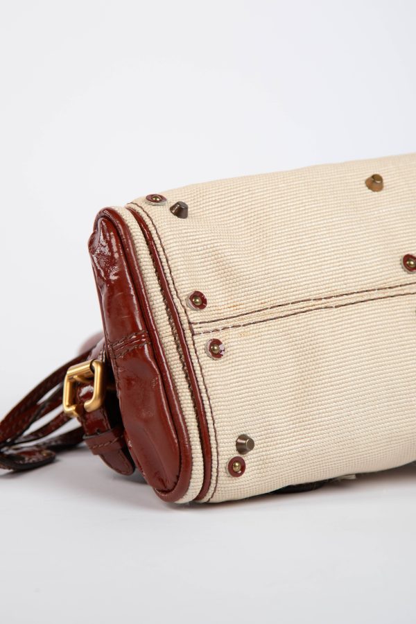 2000s Chloe Beige Canvas and Patent Leather Small Paddington Bag