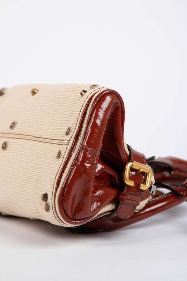 2000s Chloe Beige Canvas and Patent Leather Small Paddington Bag