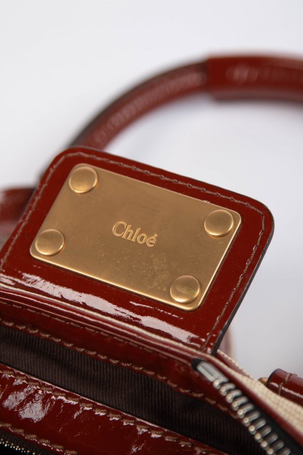 2000s Chloe Beige Canvas and Patent Leather Small Paddington Bag