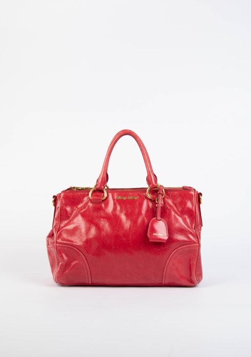 2000s Miu Miu Red Leather Tote Bag