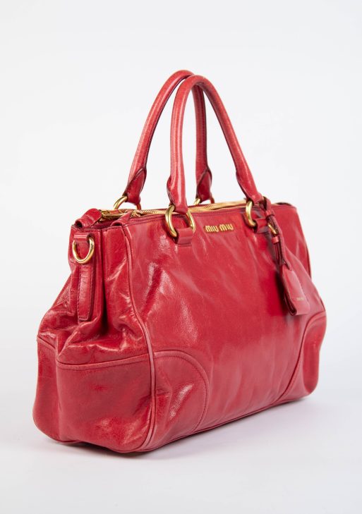 2000s Miu Miu Red Leather Tote Bag
