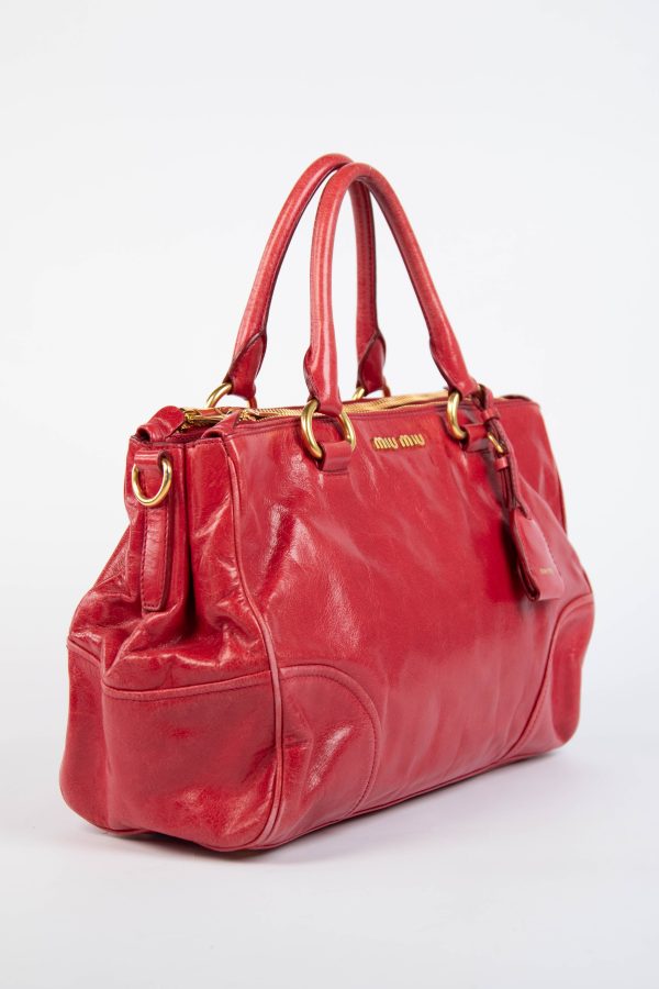 2000s Miu Miu Red Leather Tote Bag
