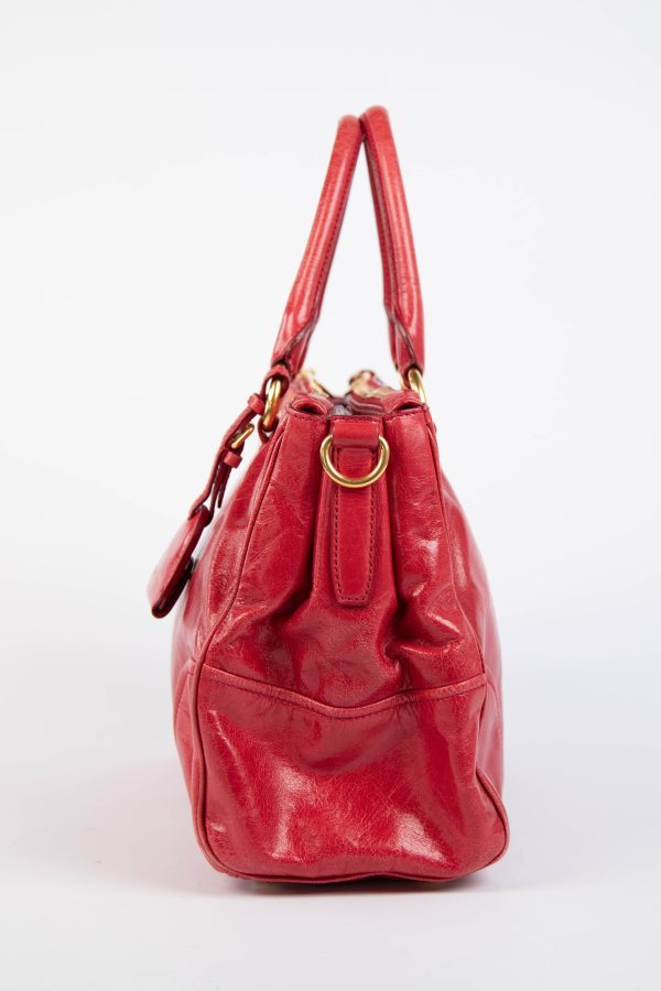 2000s Miu Miu Red Leather Tote Bag