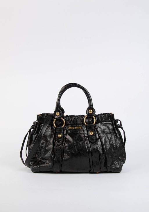 2000s Miu Miu Black Vitello Shoulder Bag