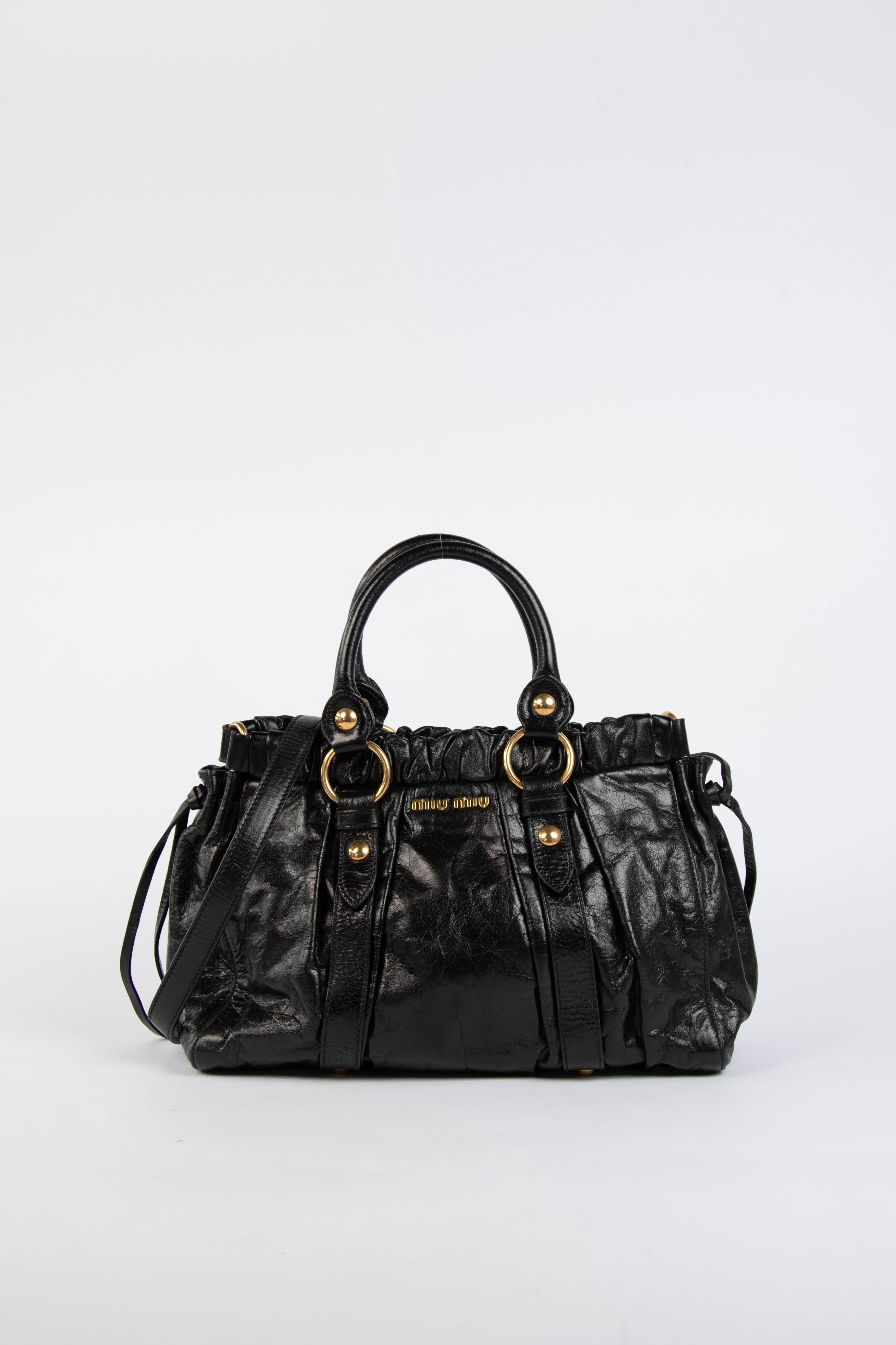 2000s Miu Miu Black Vitello Shoulder Bag
