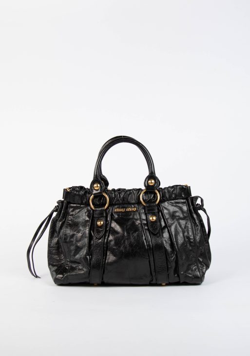 2000s Miu Miu Black Vitello Shoulder Bag