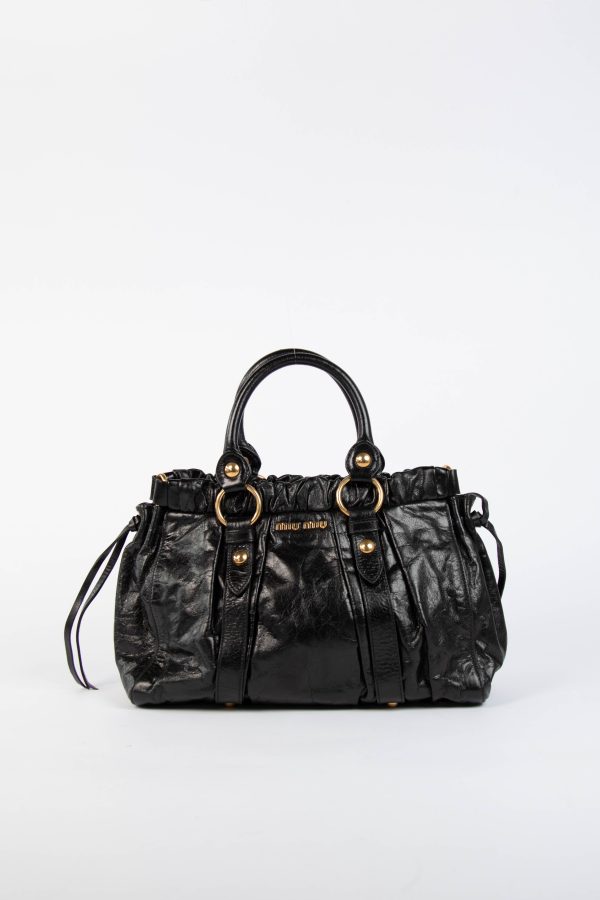 2000s Miu Miu Black Vitello Shoulder Bag