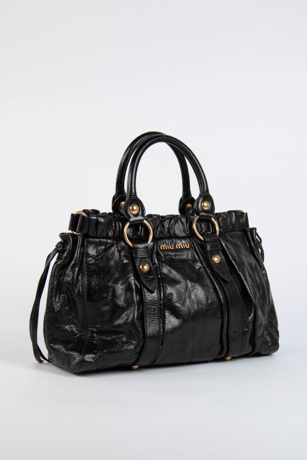2000s Miu Miu Black Vitello Shoulder Bag