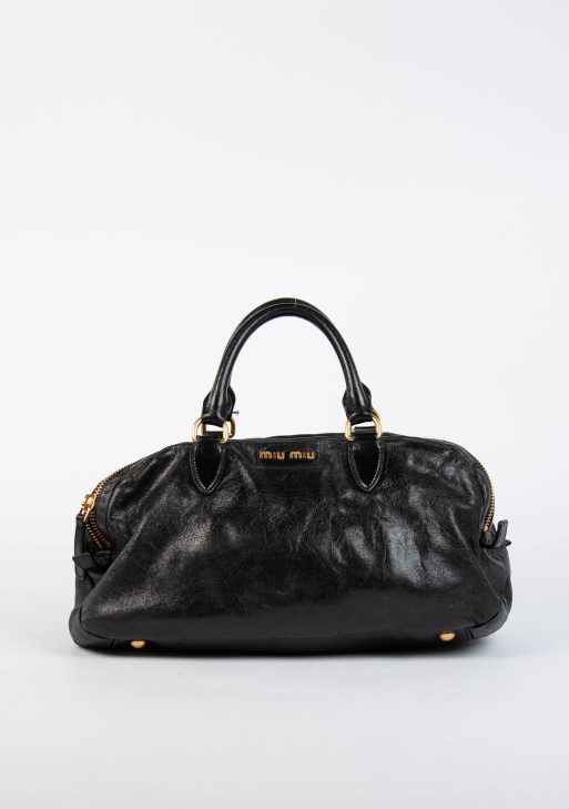 2000s Miu Miu Black Leather Shoulder Bag