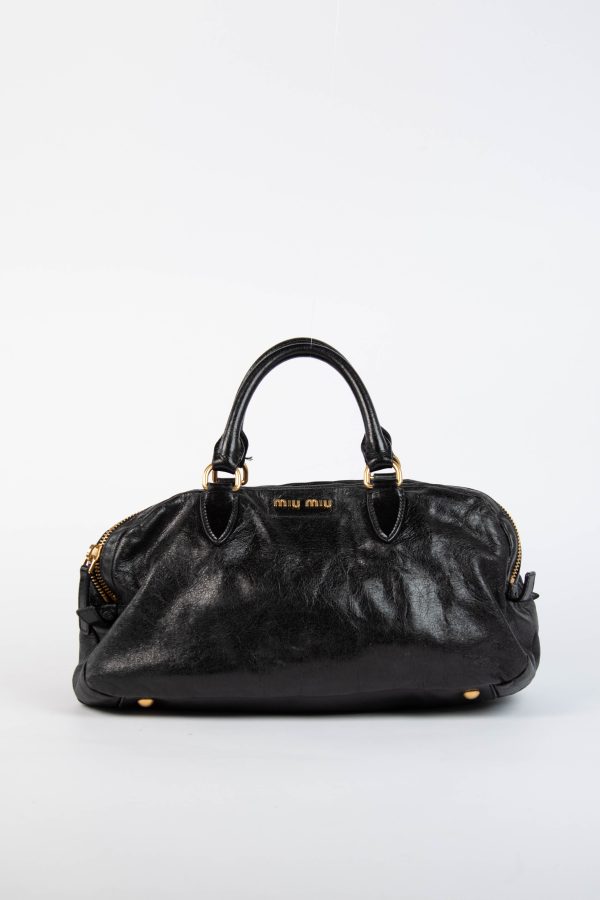 2000s Miu Miu Black Leather Shoulder Bag