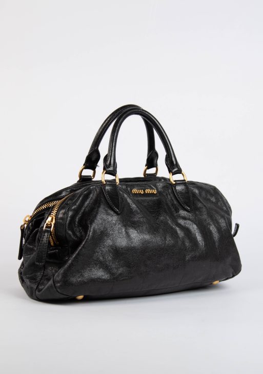 2000s Miu Miu Black Leather Shoulder Bag