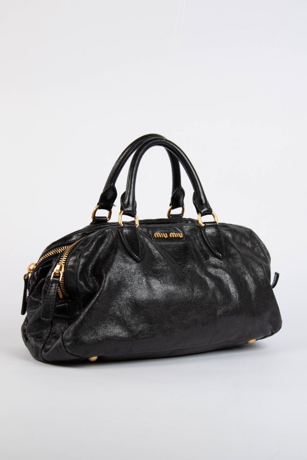 2000s Miu Miu Black Leather Shoulder Bag
