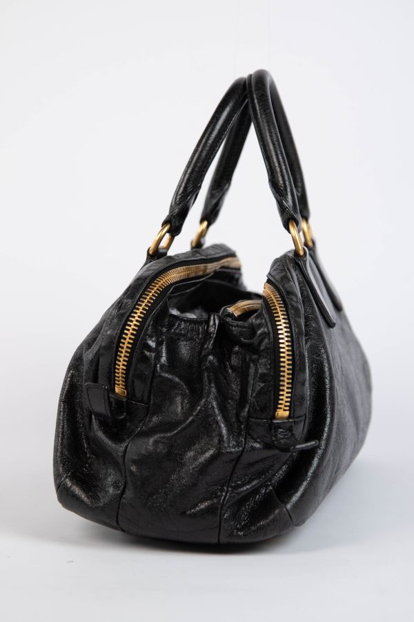 2000s Miu Miu Black Leather Shoulder Bag