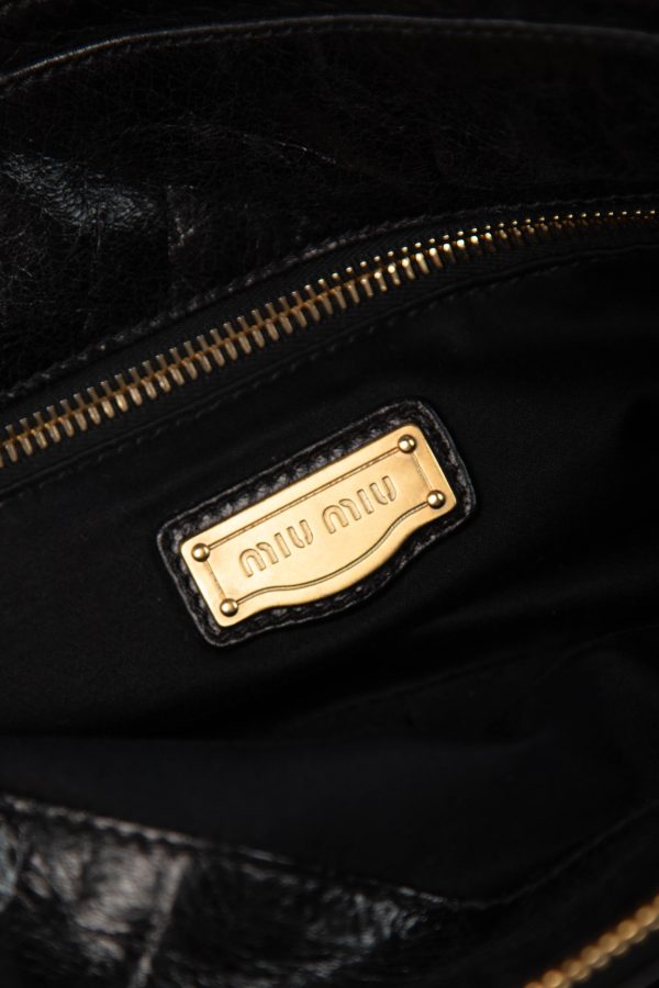2000s Miu Miu Black Leather Shoulder Bag