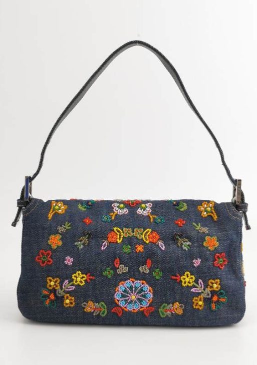Authentic Fendi Baguette Denim with Floral Beads 25 Anniversary Special Collection Pre-owned