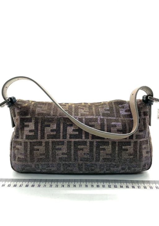 Authentic Fendi Baguette Iridescent Brown Zucca Print with Crystal Buckle Pre-owned