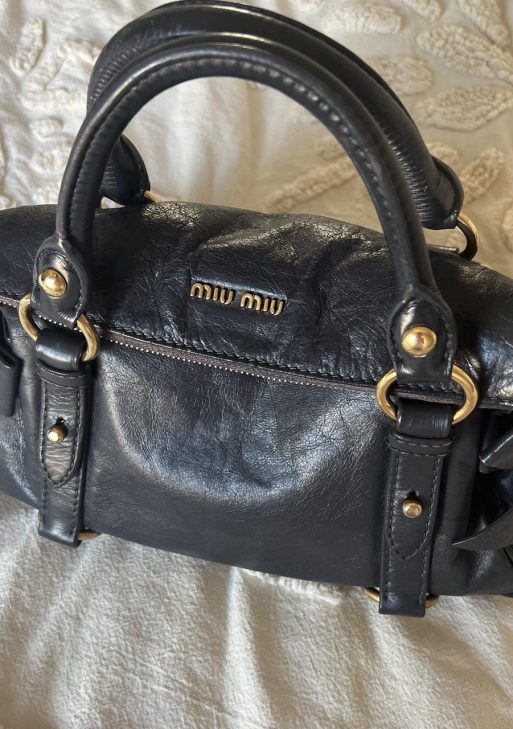 Authentic Miu Miu Vitello Lux Bow Mini Bag – Black