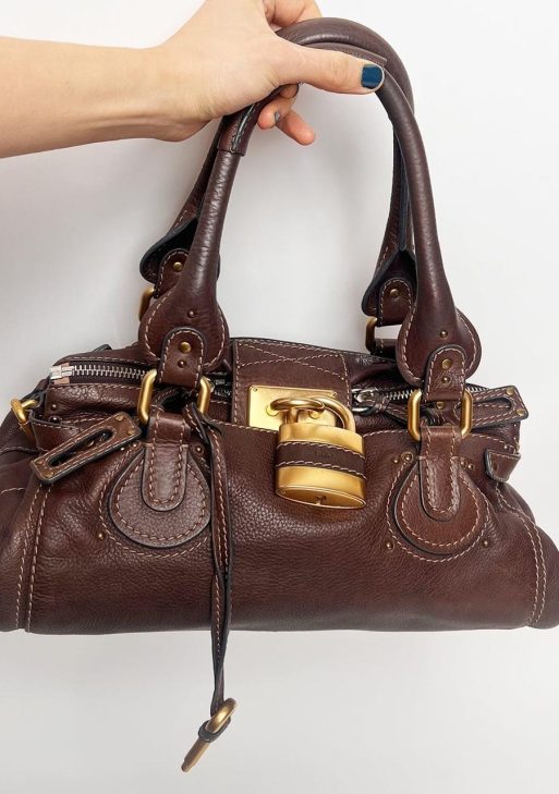 Authentic Vintage 90s Chloe Paddington Bag – Dark Reddish Brown Leather