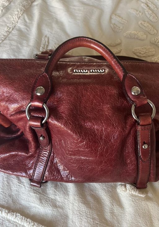 Authentic Miu Miu Vitello Lux Bow Mini Bag – Burgundy