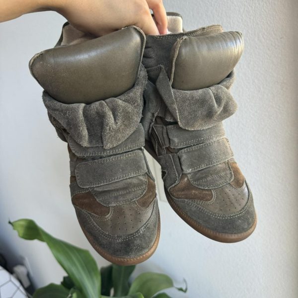 Authentic Isabel Marant Bekett Wedge Sneakers – Khaki Taupe Suede ¦ Best Deal - Image 3