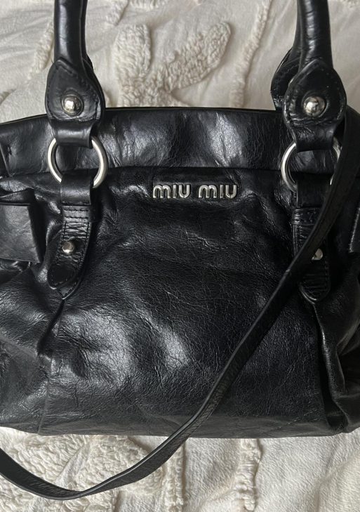 Authentic Miu Miu Vitello Lux Bow Mini Bag – Black