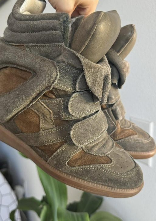 Authentic Isabel Marant Bekett Wedge Sneakers – Khaki Taupe Suede ¦ Best Deal
