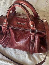 Authentic Miu Miu Vitello Lux Bow Mini Bag – Burgundy