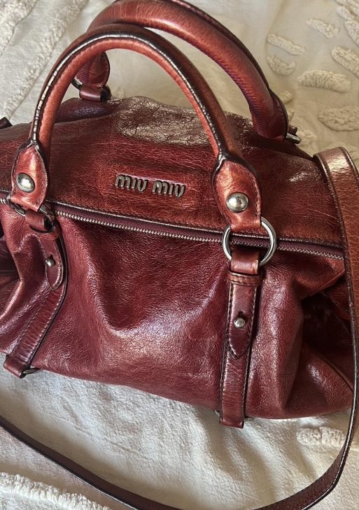 Authentic Miu Miu Vitello Lux Bow Mini Bag – Burgundy