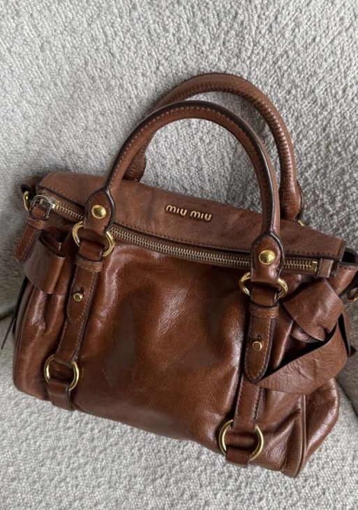 PreOwned Miu Miu Mini Vitello Lux Brown Leather Handbag