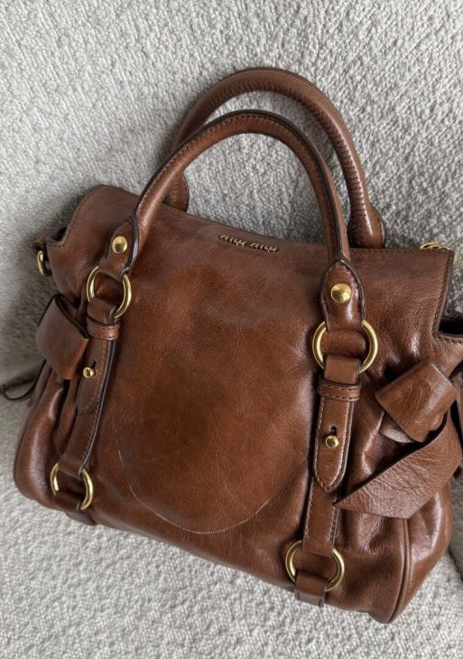 PreOwned Miu Miu Mini Vitello Lux Brown Leather Handbag