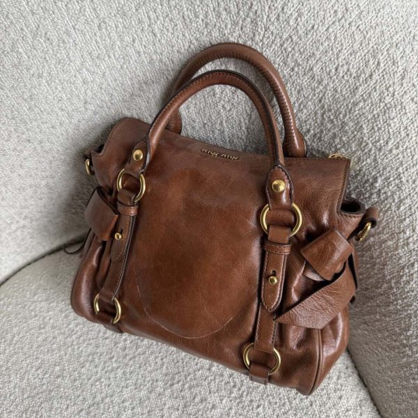 PreOwned Miu Miu Mini Vitello Lux Brown Leather Handbag - Image 1