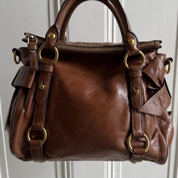PreOwned Miu Miu Mini Vitello Lux Brown Leather Handbag - Image 2