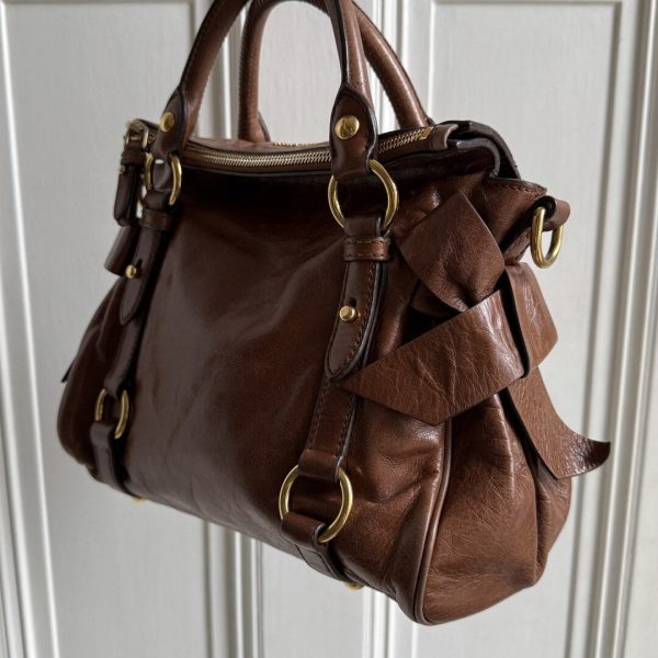 PreOwned Miu Miu Mini Vitello Lux Brown Leather Handbag - Image 4