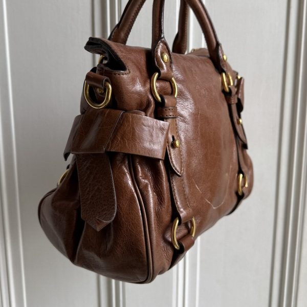 PreOwned Miu Miu Mini Vitello Lux Brown Leather Handbag - Image 6