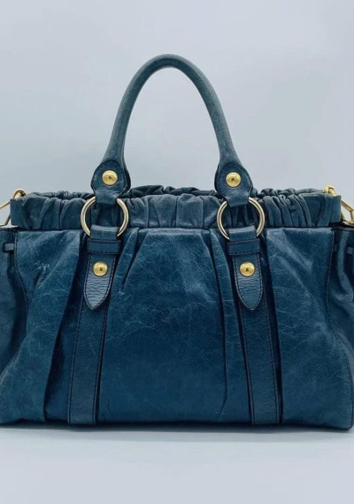 Authentic PreOwned miu miu Vitello Lux Ribbon 2way Bag Navy
