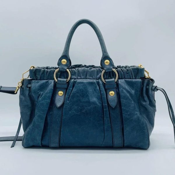 Authentic PreOwned miu miu Vitello Lux Ribbon 2way Bag Navy - Image 1