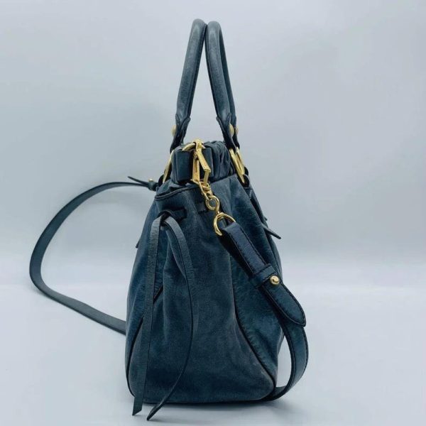 Authentic PreOwned miu miu Vitello Lux Ribbon 2way Bag Navy - Image 2