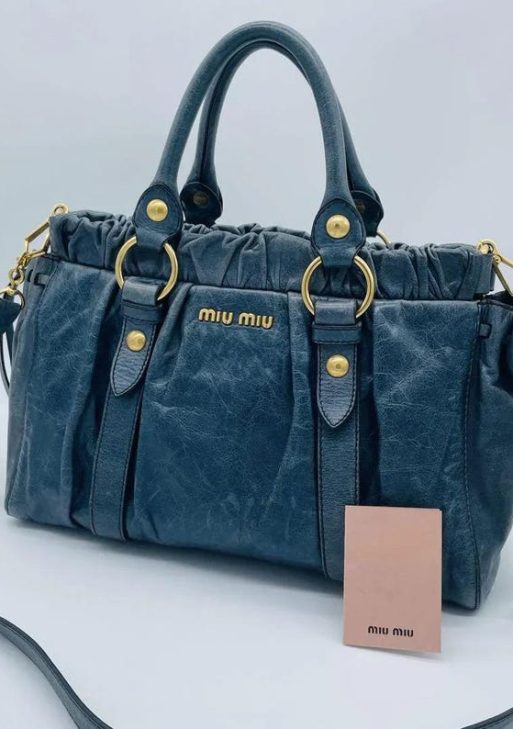 Authentic PreOwned miu miu Vitello Lux Ribbon 2way Bag Navy