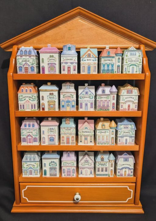 1989 LENOX Spice Village Porcelain Complete Set (24) Wooden Display Rack "NICE"