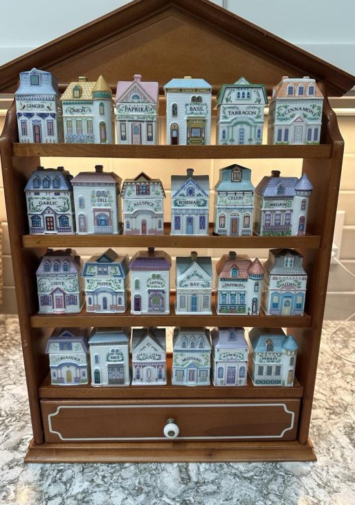 Vintage 1989 Lenox Spice Village complete 24 set with Wooden display rack shelf