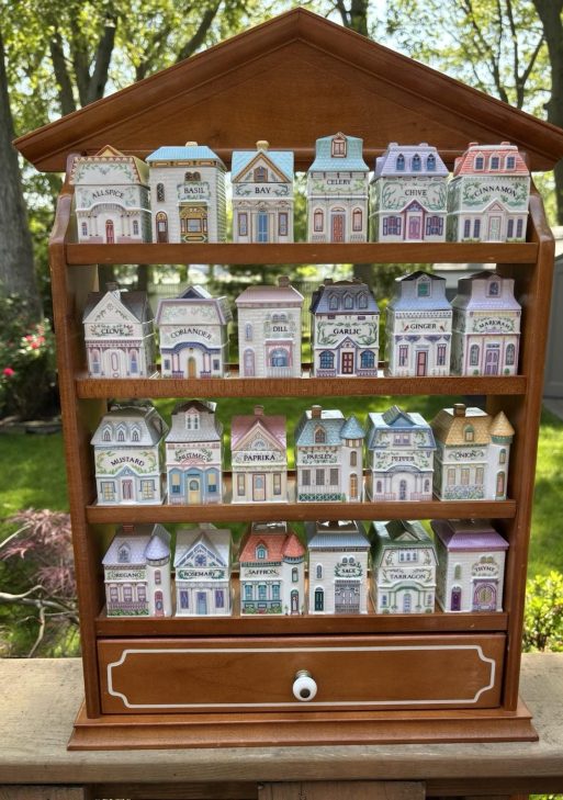 Lenox Spice Village 1989 Vintage Set with Wooden House Rack and 24 Jars
