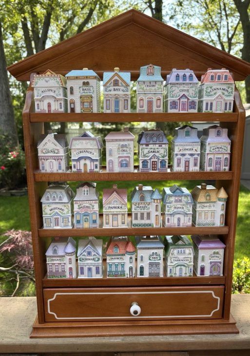 Lenox Spice Village 1989 Vintage Set with Wooden House Rack and 24 Jars