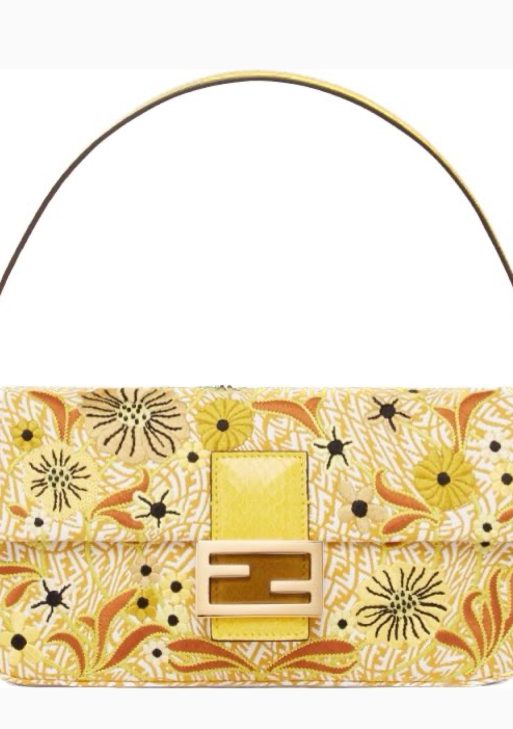 Authentic Fendi Baguette 1997 in Yellow FF vertigo Jacquard with embroidery Pre-owned