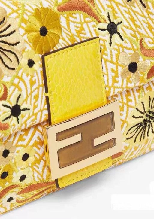 Authentic Fendi Baguette 1997 in Yellow FF vertigo Jacquard with embroidery Pre-owned
