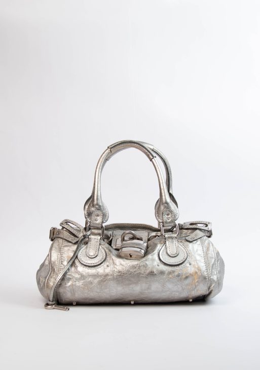 2000s Chloe Silver Metallic Leather Paddington Shoulder Bag