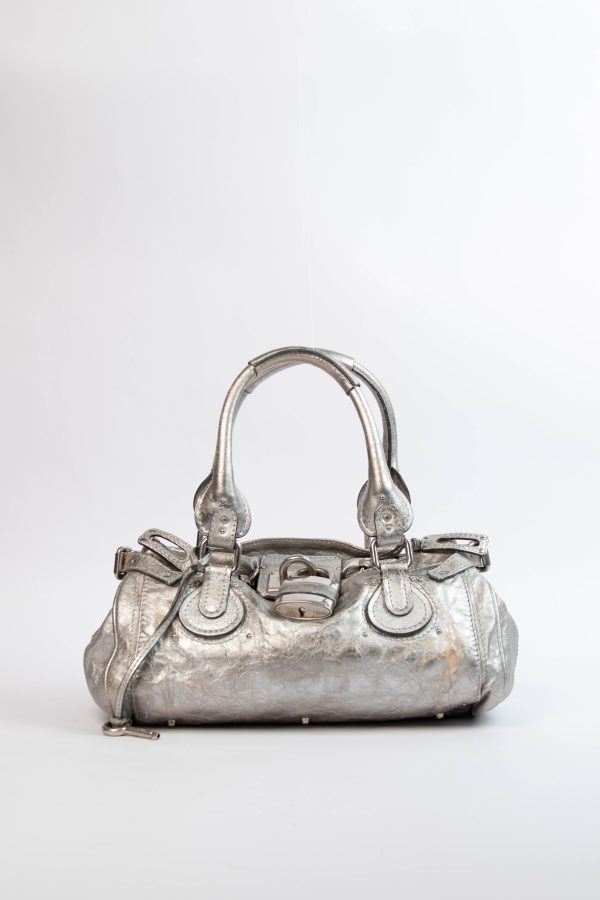 2000s Chloe Silver Metallic Leather Paddington Shoulder Bag